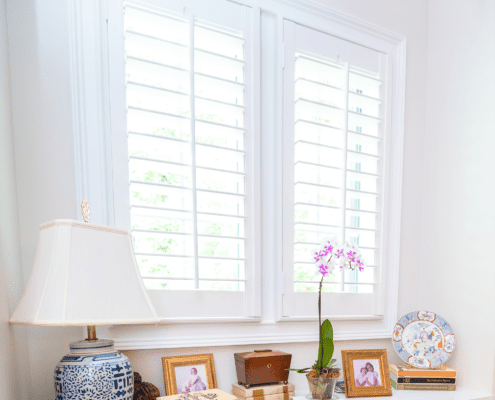 white interior shutters louvered custom Dwell Shutter and Blinds window treatment